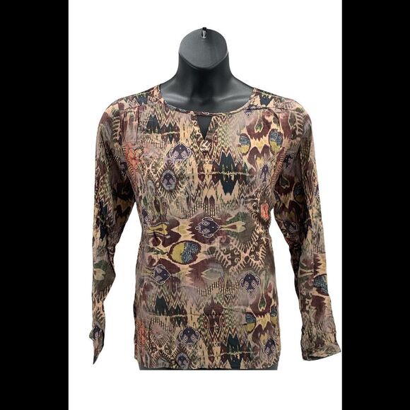 Tolani Collection Tops - Tolani Collection Printed Woven Long-Sleeve Top with Keyhole Copper - Regular
